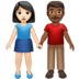 👩🏻‍🤝‍👨🏾 woman and man holding hands: light skin tone, medium-dark skin tone display on Apple